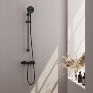 Brauer Black Edition thermostatische doucheset met glijstang en 3 standen handdouche zwart mat