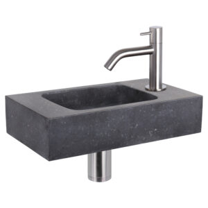 Differnz Force fonteinset natuursteen bombai black met gebogen kraan mat chroom