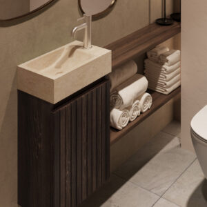 Fontana White Travertin toiletmeubel met ribbelfront kasteel bruin
