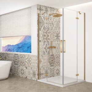 Gelco Trinity douchecabine met hoekinstap 120x120cm helder glas goud