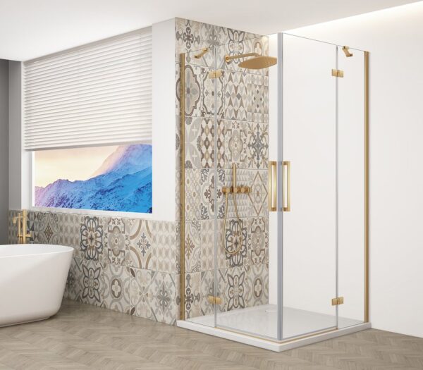 Gelco Trinity douchecabine met hoekinstap 120x120cm helder glas goud
