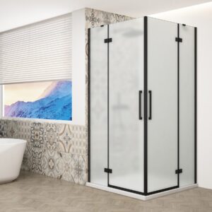 Gelco Trinity douchecabine met hoekinstap 80x110cm mat glas zwart mat