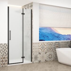 Gelco Trinity douchedeur 80cm rechts met mat glas zwart mat