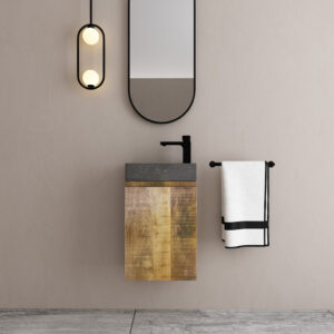 MD Interior Bello toiletmeubel mangohout rechts met natuurstenen fontein rechts