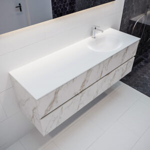 Mondiaz Vica 150cm badmeubel carrara 4 lades wastafel Moon rechts met 1 kraangat
