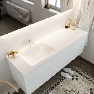 Mondiaz Vica 150cm badmeubel clay 4 lades wastafel Cloud links met 1 kraangat