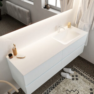 Mondiaz Vica 150cm badmeubel clay 4 lades wastafel Cloud rechts met 1 kraangat