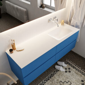 Mondiaz Vica 150cm badmeubel jeans 4 lades wastafel Cloud rechts zonder kraangat