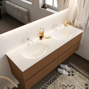 Mondiaz Vica 150cm badmeubel rust 4 lades wastafel Moon dubbel met 2 kraangaten