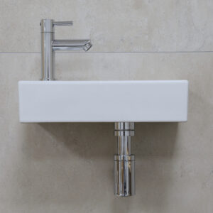 Mueller Mini Rhea 36x18x9cm fonteinset mat wit met chroom kraan links