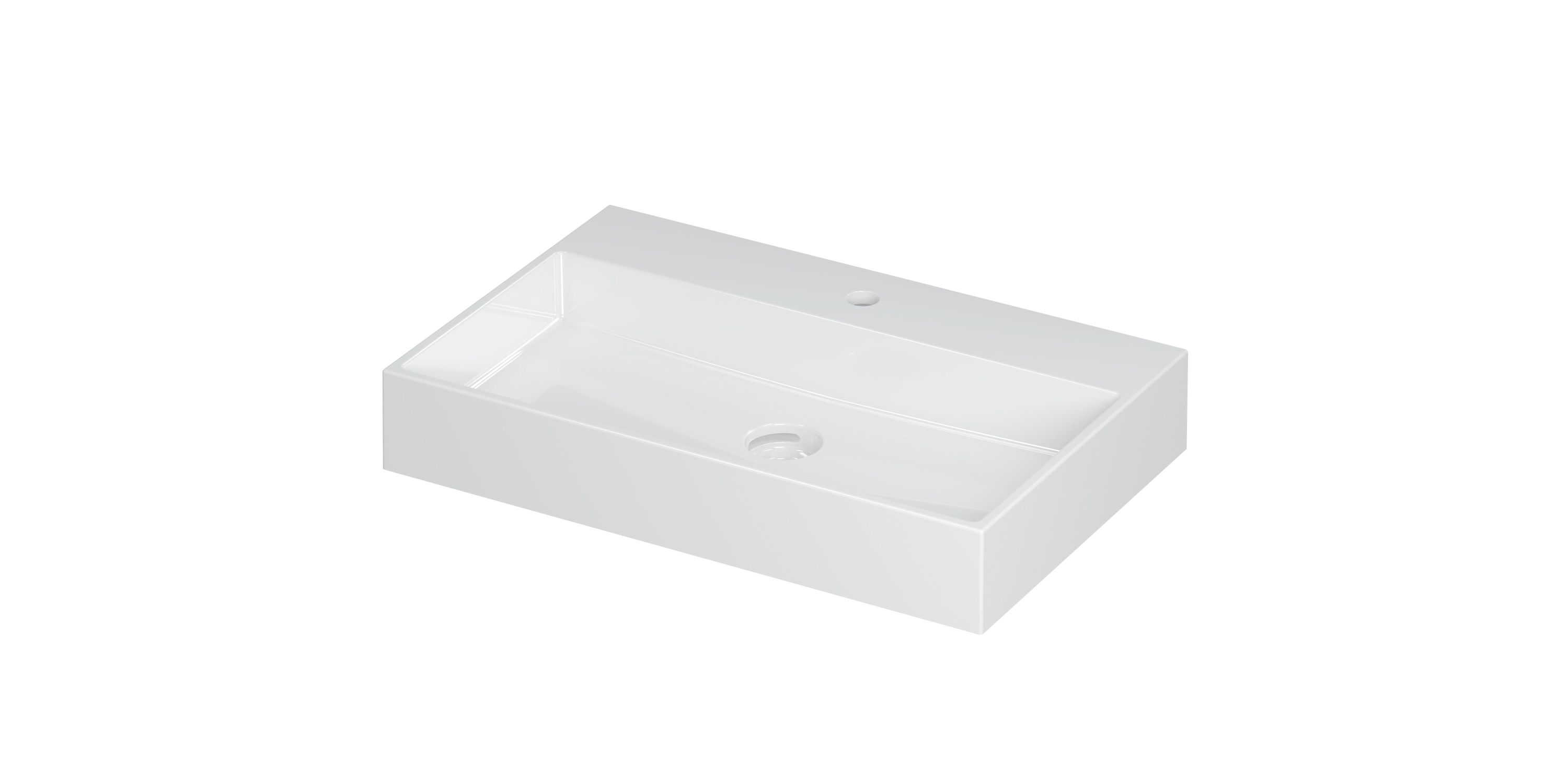 Wastafel United Porselein met 1 kraangat incl. porseleinen click plug en verborgen overloop systeem 70 cm x 45 cm x 11 cm Glans wit 0206031