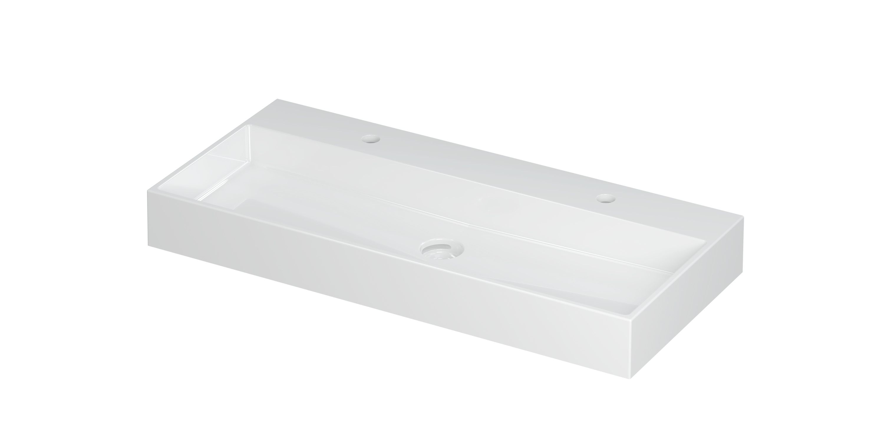 Wastafel United Porselein met 2 kraangaten incl. porseleinen click plug en verborgen overloop systeem 100 cm x 45 cm x 11 cm Glans wit 0206081