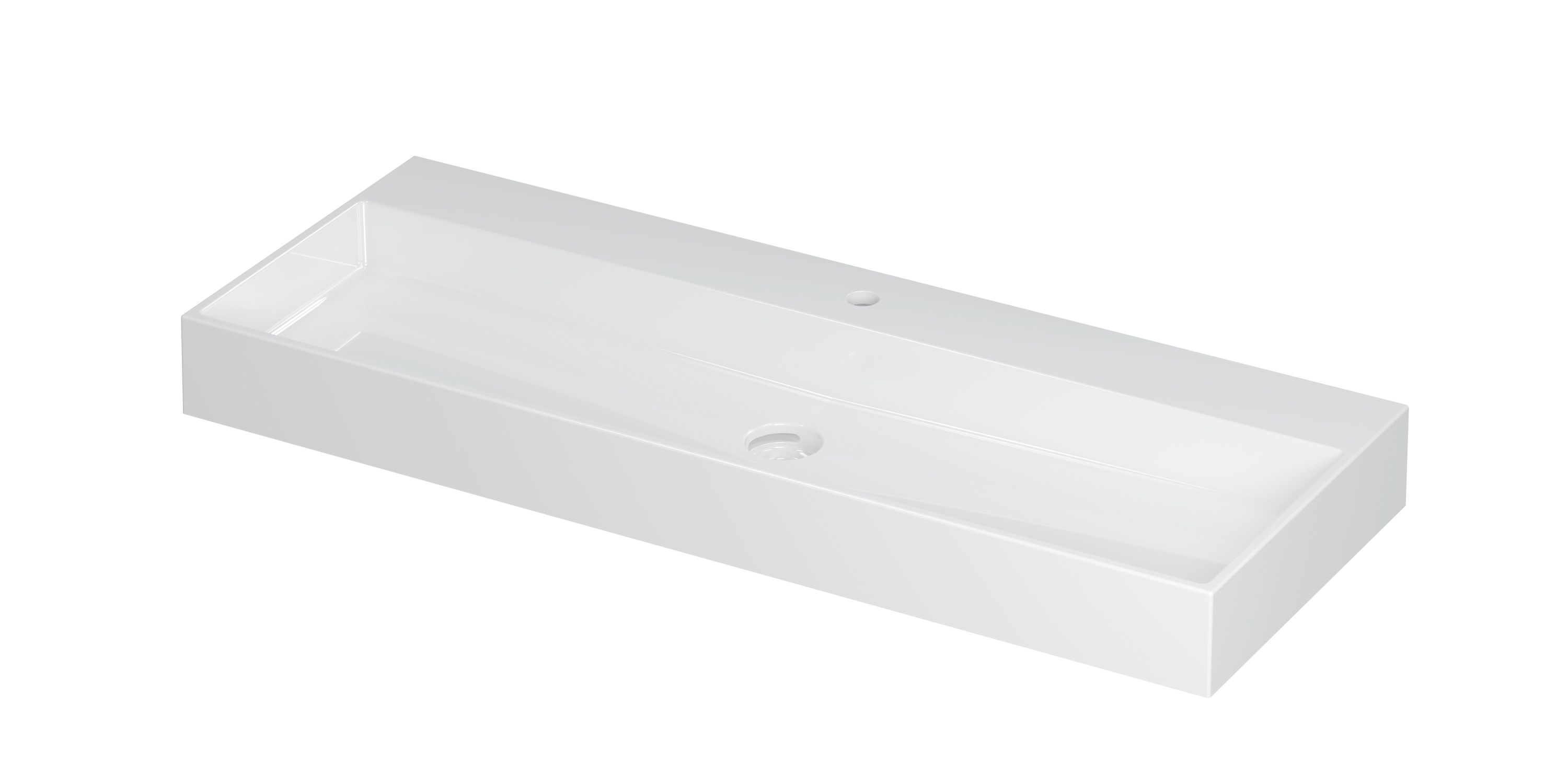Wastafel United Porselein met 1 kraangat incl. porseleinen click plug en verborgen overloop systeem 120 cm x 45 cm x 11 cm Glans wit 0206101