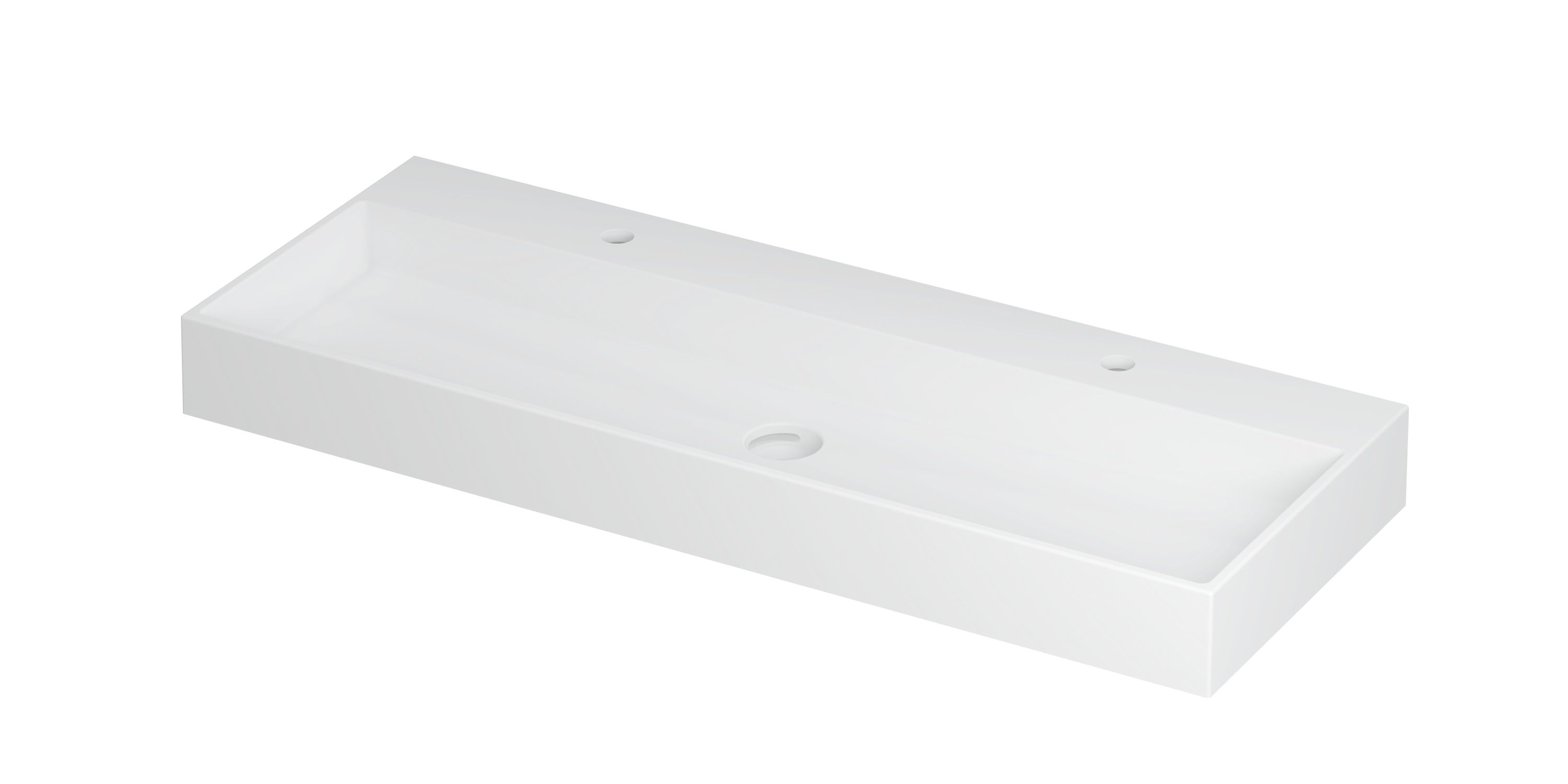 Wastafel United Porselein met 2 kraangaten incl. porseleinen click plug en verborgen overloop systeem 120 cm x 45 cm x 11 cm Mat wit 0206112