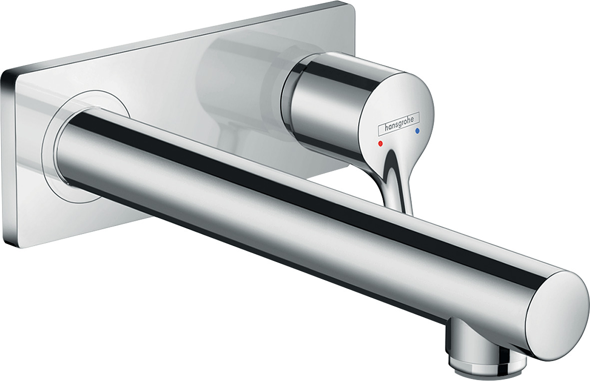 Hansgrohe Talis S ééngreeps wastafelmengkraan afbouwdeel voor wandmontage, plaat, voorsprong 225 mm en PushOpen afvoerplug, chroom