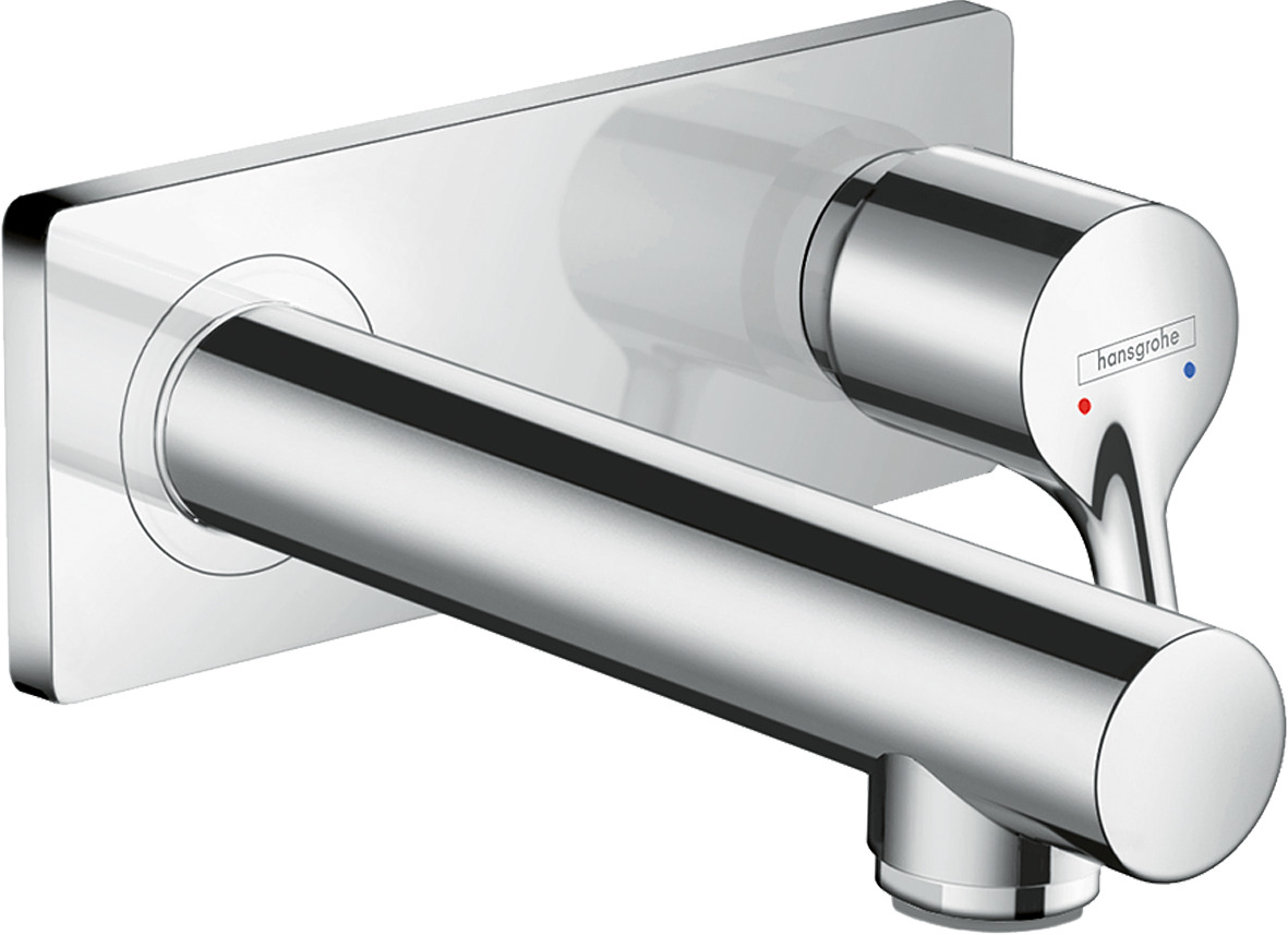 Hansgrohe Talis S ééngreeps wastafelmengkraan afbouwdeel voor wandmontage, plaat, voorsprong 165 mm en PushOpen afvoerplug, chroom