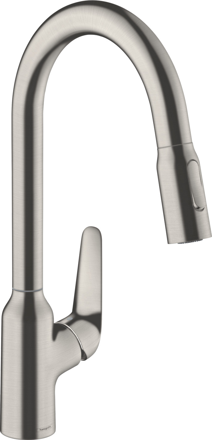 Hansgrohe Focus M42 ééngreeps keukenmengkraan 220 met uittrekbare vuistdouche, 2 straalsoorten, rvs look