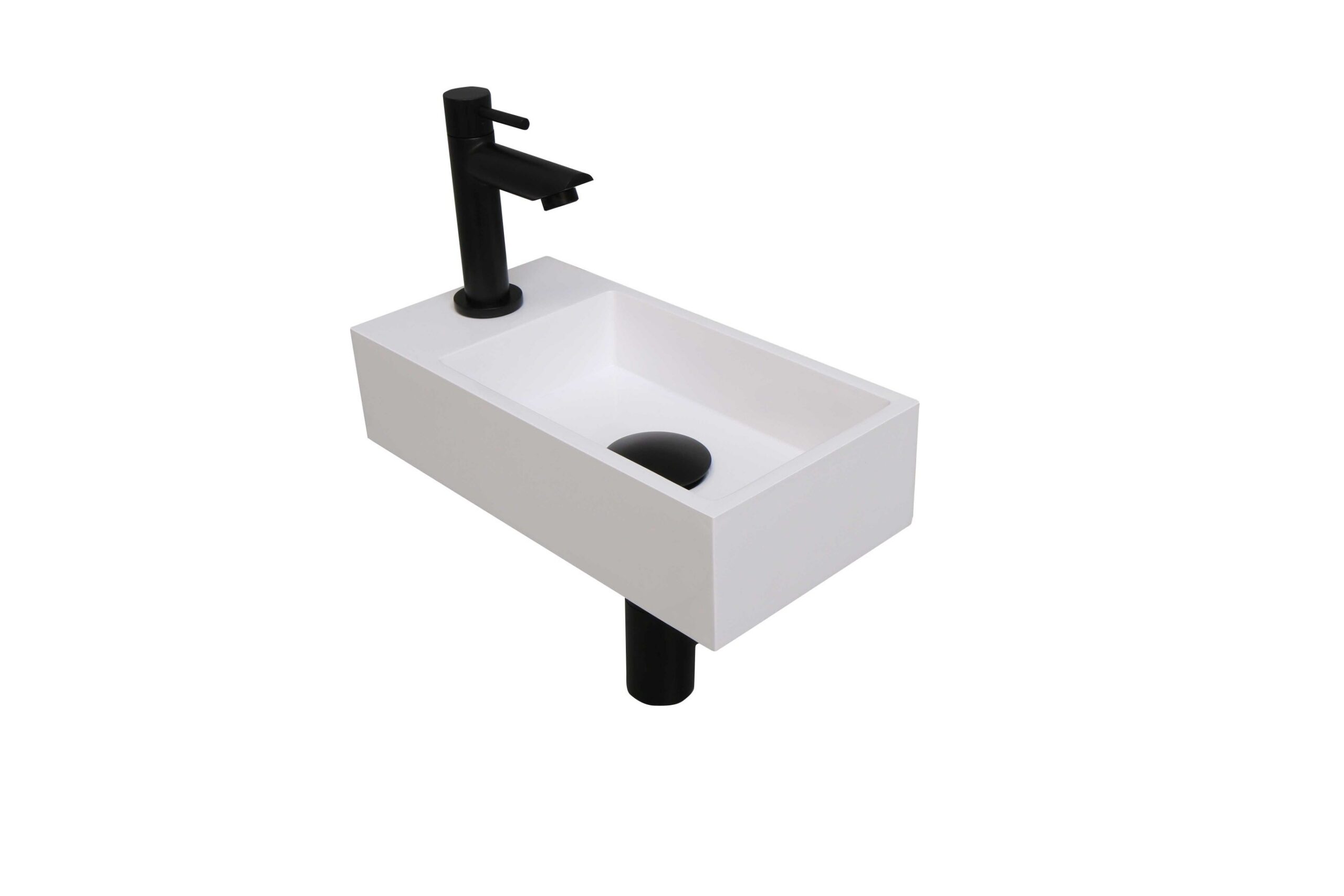 Fonteinset INK Versus 36x18x9 cm Polystone Glans Wit Met Kraangat Links Mat Zwart