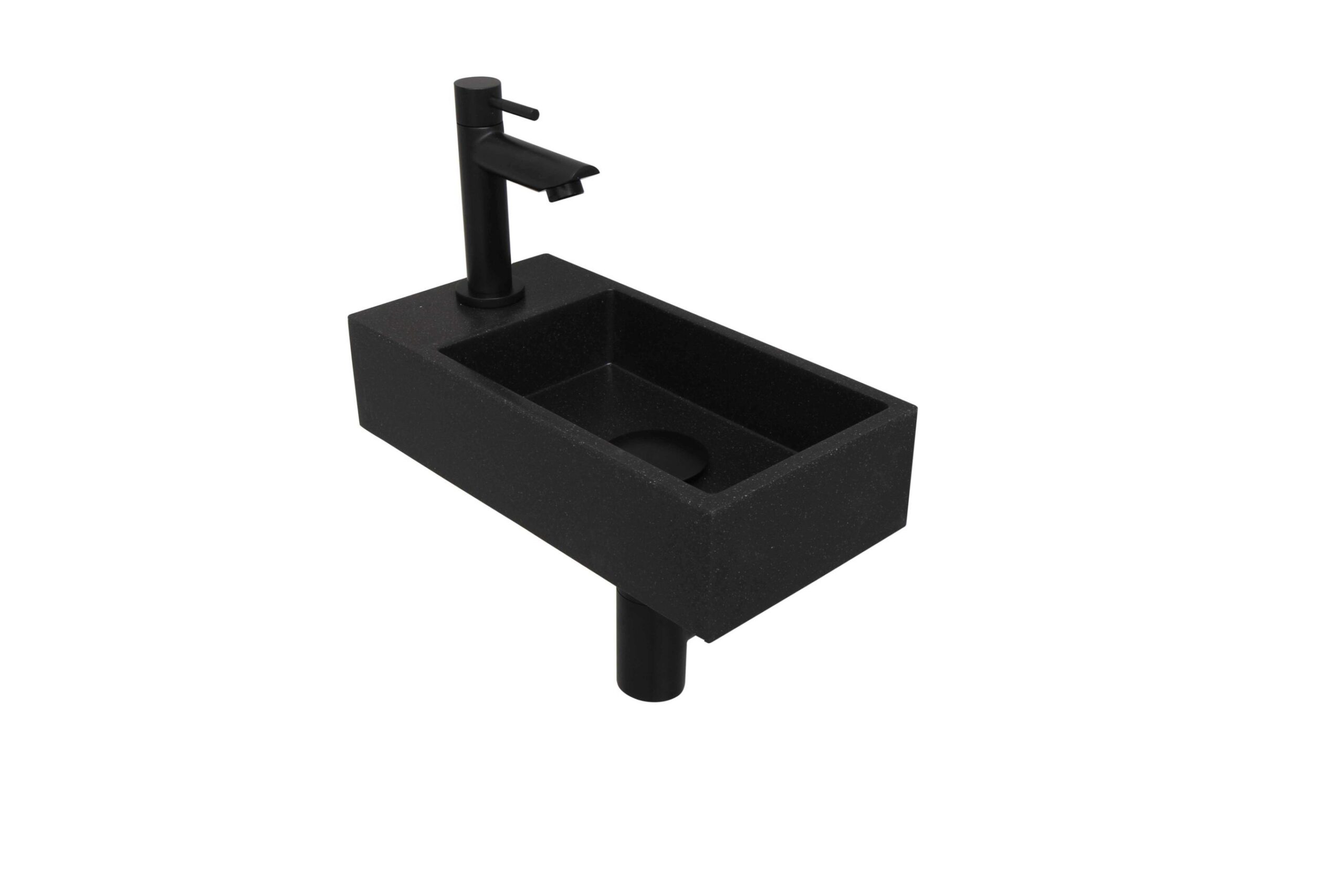 Fonteinset INK Versus 36x18x9 cm Quartz Zwart Met Kraangat Links Mat Zwart