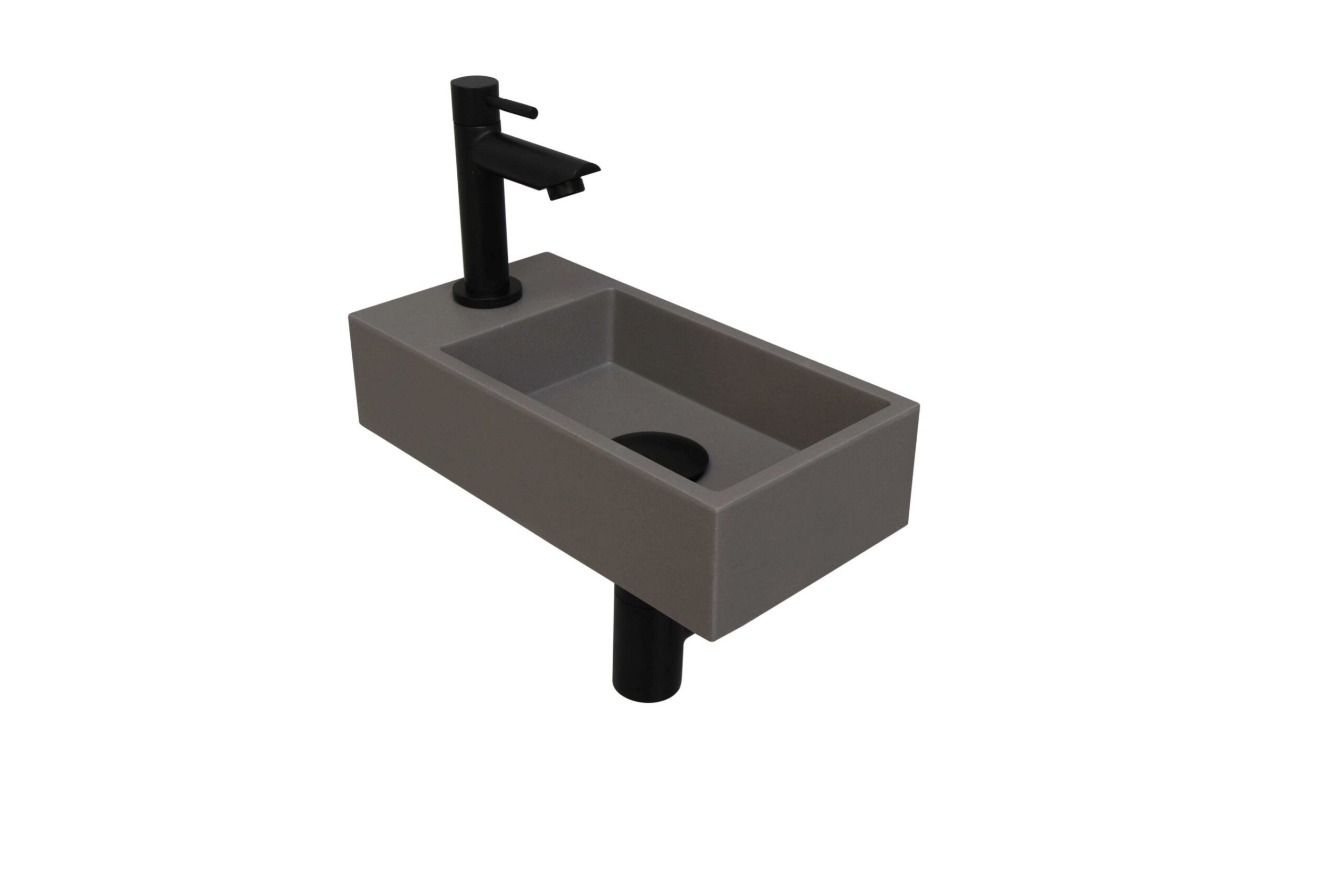 Fonteinset INK Versus 36x18x9 cm Quartz Beton Met Kraangat Links Mat Zwart