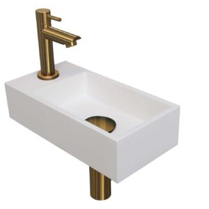 Fonteinset INK Versus 36x18x9 cm Polystone Mat Wit Met Kraangat Links Brushed Mat Goud