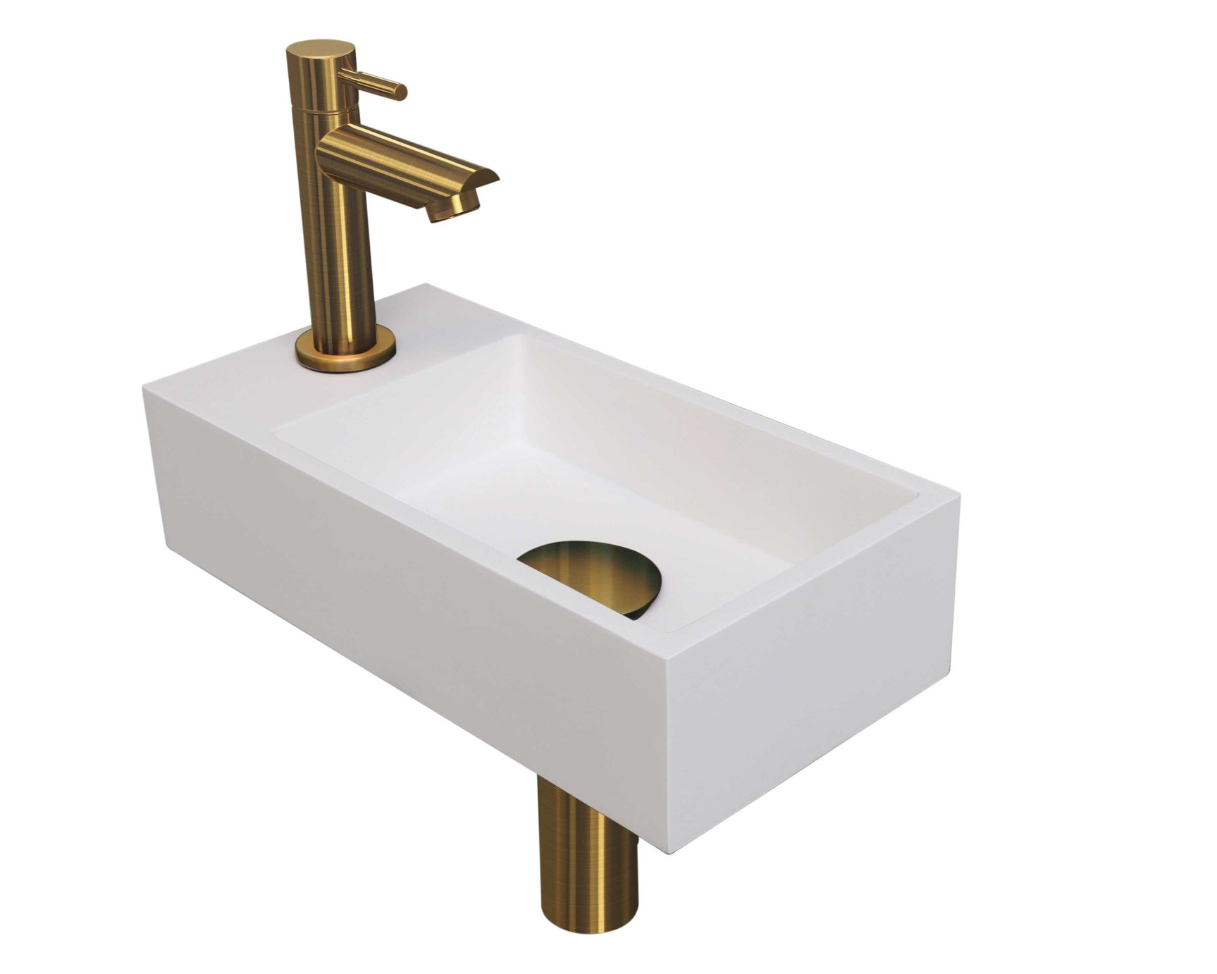 Fonteinset INK Versus 36x18x9 cm Polystone Mat Wit Met Kraangat Links Brushed Mat Goud
