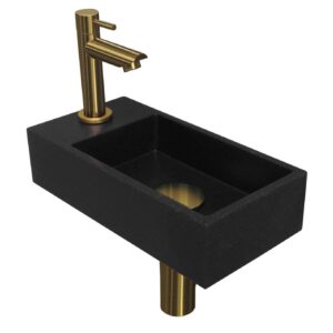 Fonteinset INK Versus 36x18x9 cm Quartz Zwart Met Kraangat Links Brushed Mat Goud