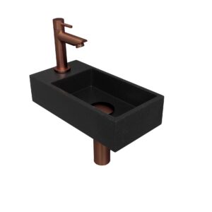 Fonteinset INK Versus 36x18x9 cm Quartz Zwart Met Kraangat Links Mat Rose Goud