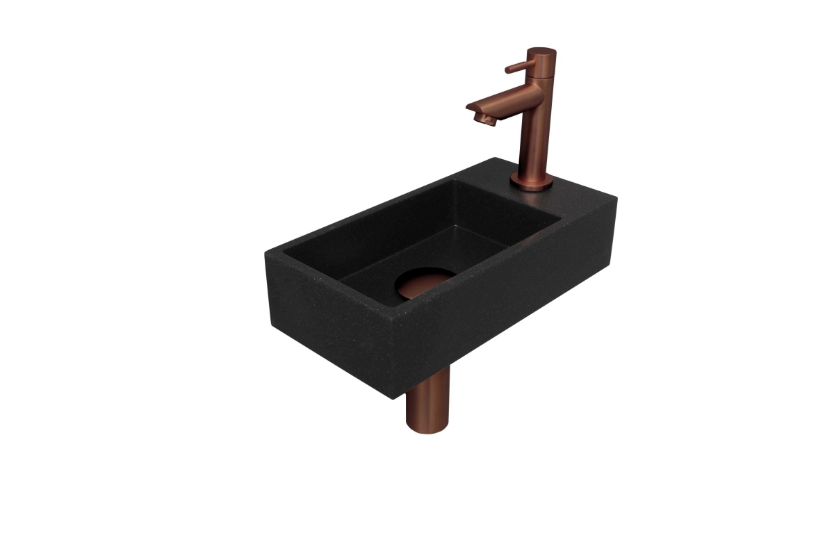 Fonteinset INK Versus 36x18x9 cm Quartz Zwart Met Kraangat Rechts Mat Rose Goud