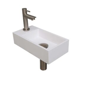 Fonteinset INK Versus 36x18x9 cm Polystone Glans Wit Met Kraangat Links Brushed Nickel