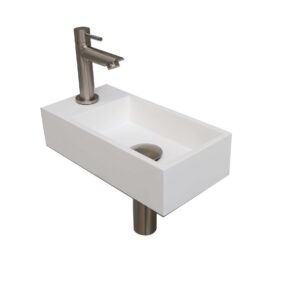 Fonteinset INK Versus 36x18x9 cm Polystone Mat Wit Met Kraangat Links Brushed Nickel