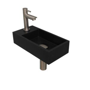 Fonteinset INK Versus 36x18x9 cm Quartz Zwart Met Kraangat Links Brushed Nickel