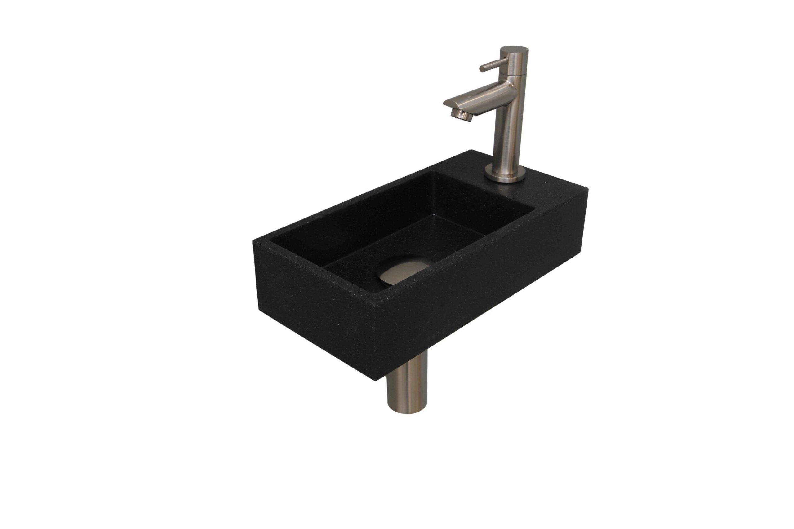 Fonteinset INK Versus 36x18x9 cm Quartz Zwart Met Kraangat Rechts Brushed Nickel