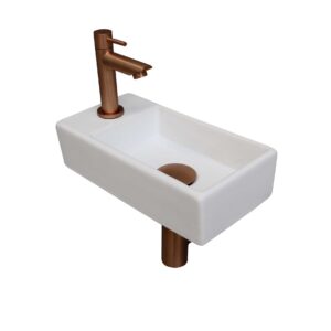 Fonteinset INK Versus 36x18x9cm Porselein Mat Wit Met Kraangat Links Mat Rose Goud