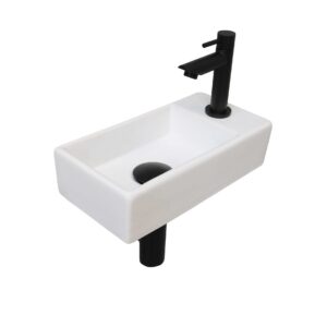 Fonteinset INK Versus 36x18x9cm Porselein Mat Wit Met Kraangat Rechts Mat Zwart