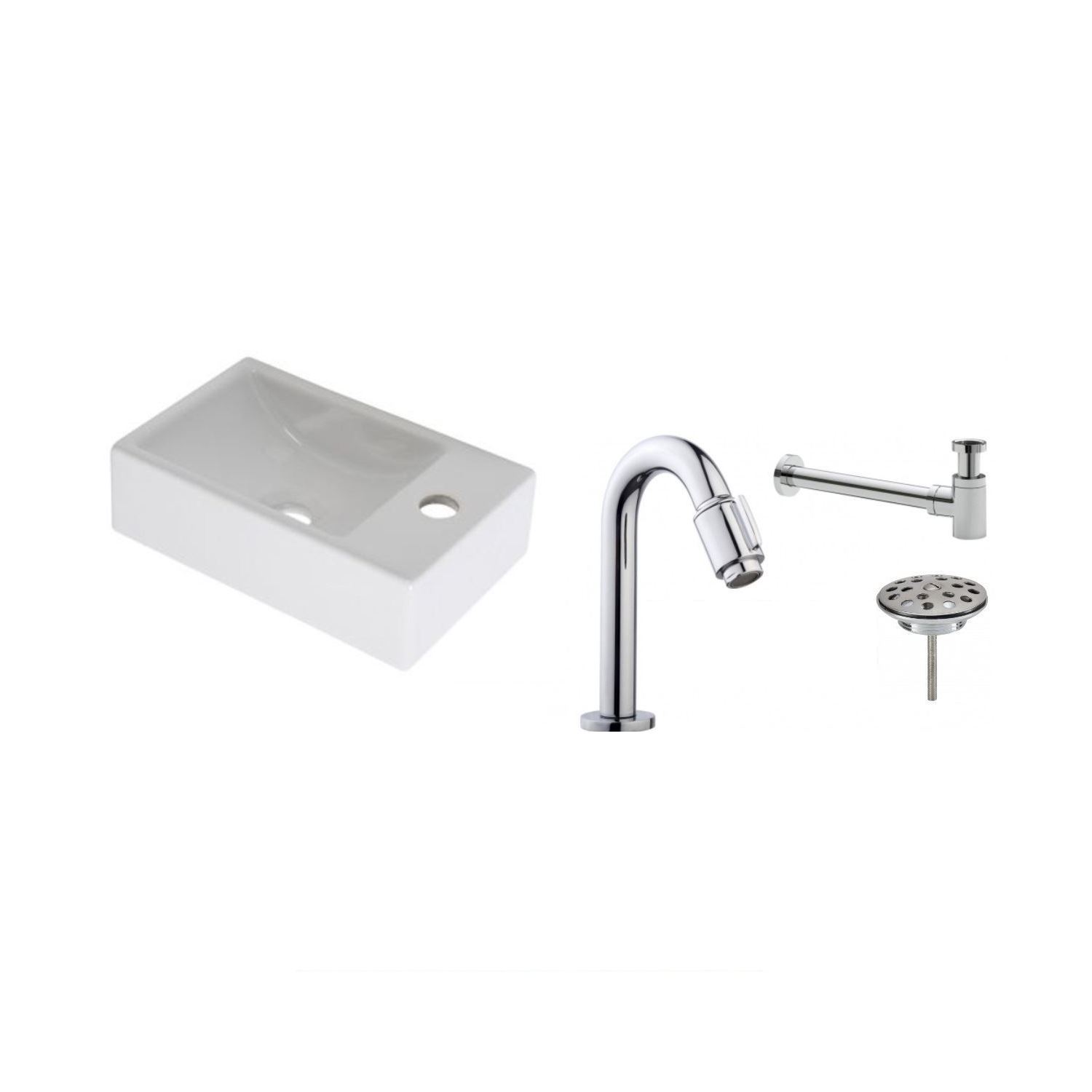 FonteinPack Houston Rechts Keramiek 37x23x11 Wit (Keuze uit 18 kranen)