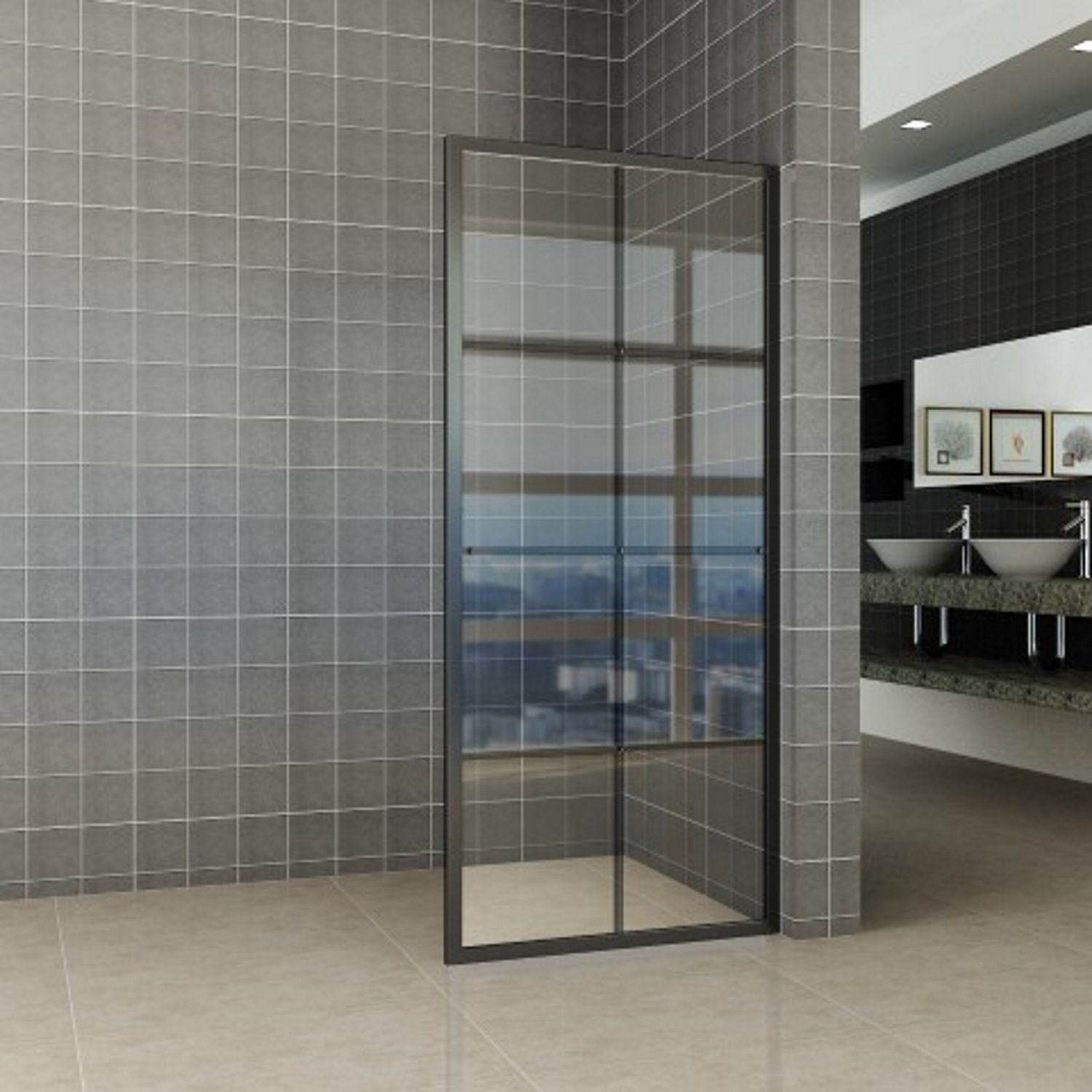 Wiesbaden Douchewand 10mm | Mat Zwart met Handdoekbeugel | NANO Coating | Inloopdouche (Alle maten)