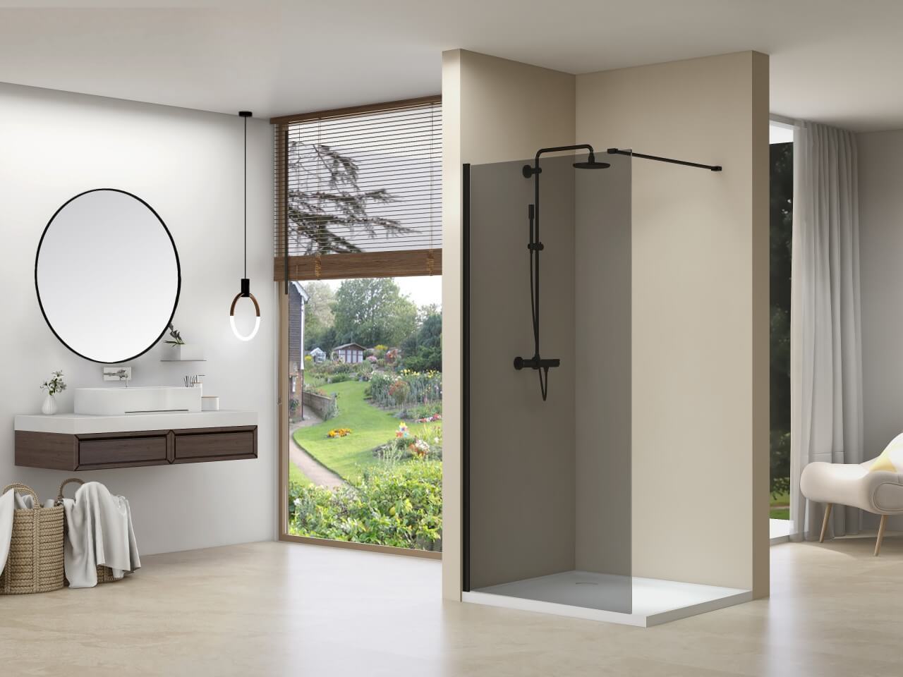 Inloopdouche Van Rijn Products ST01 100x200 cm 8 mm Brons Rookglas Incl. Beslag met Muurprofiel en Stabilisatiestang Geborsteld Gunmetal