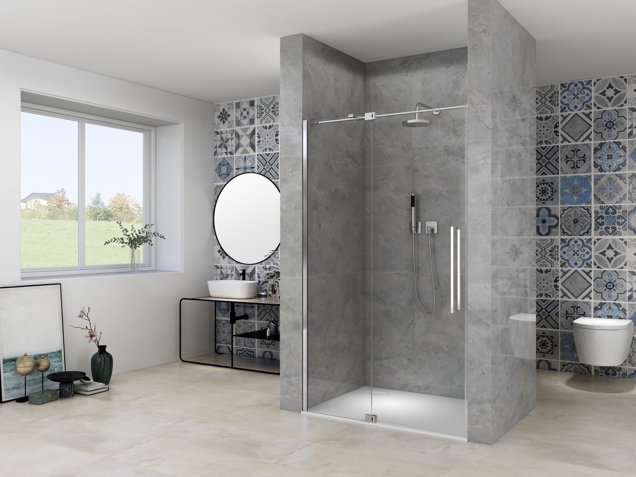 Nisdeur Van Rijn Products ST08 Draaideur 2-Delig 120x200 cm 8 mm Helder Glas Incl. Muurprofiel, Greep en Stabilisatiestang Chroom