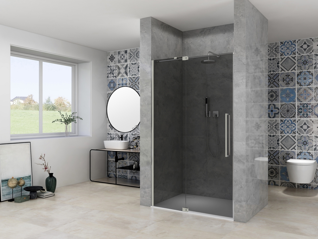 Nisdeur Van Rijn Products ST08 Draaideur 2-Delig 100x200 cm 8 mm Rookglas Incl. Muurprofiel, Greep en Stabilisatiestang RVS