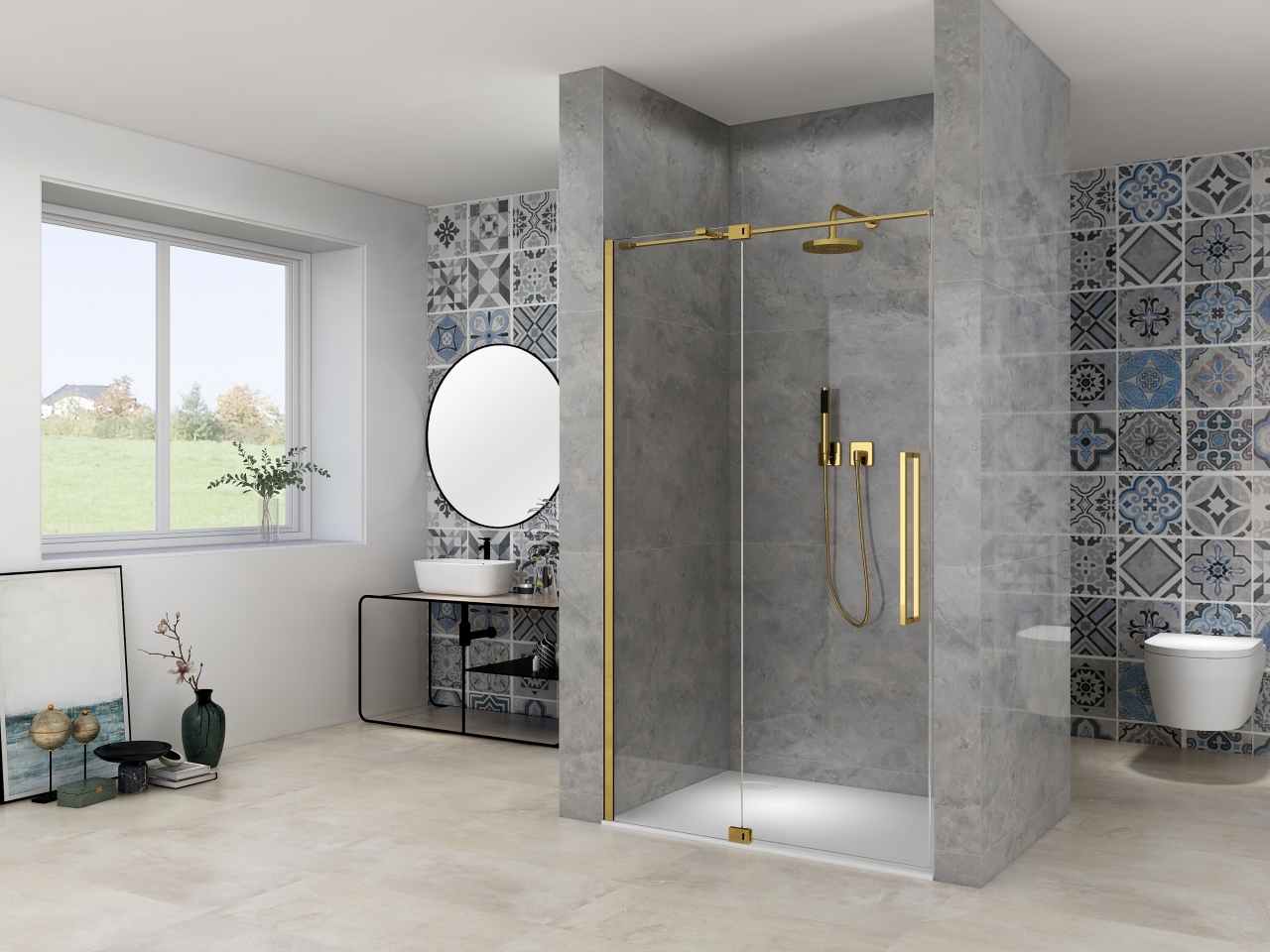 Nisdeur Van Rijn Products ST08 Draaideur 2-Delig 140x200 cm 8 mm Helder Glas Incl. Muurprofiel, Greep en Stabilisatiestang Mat Messing