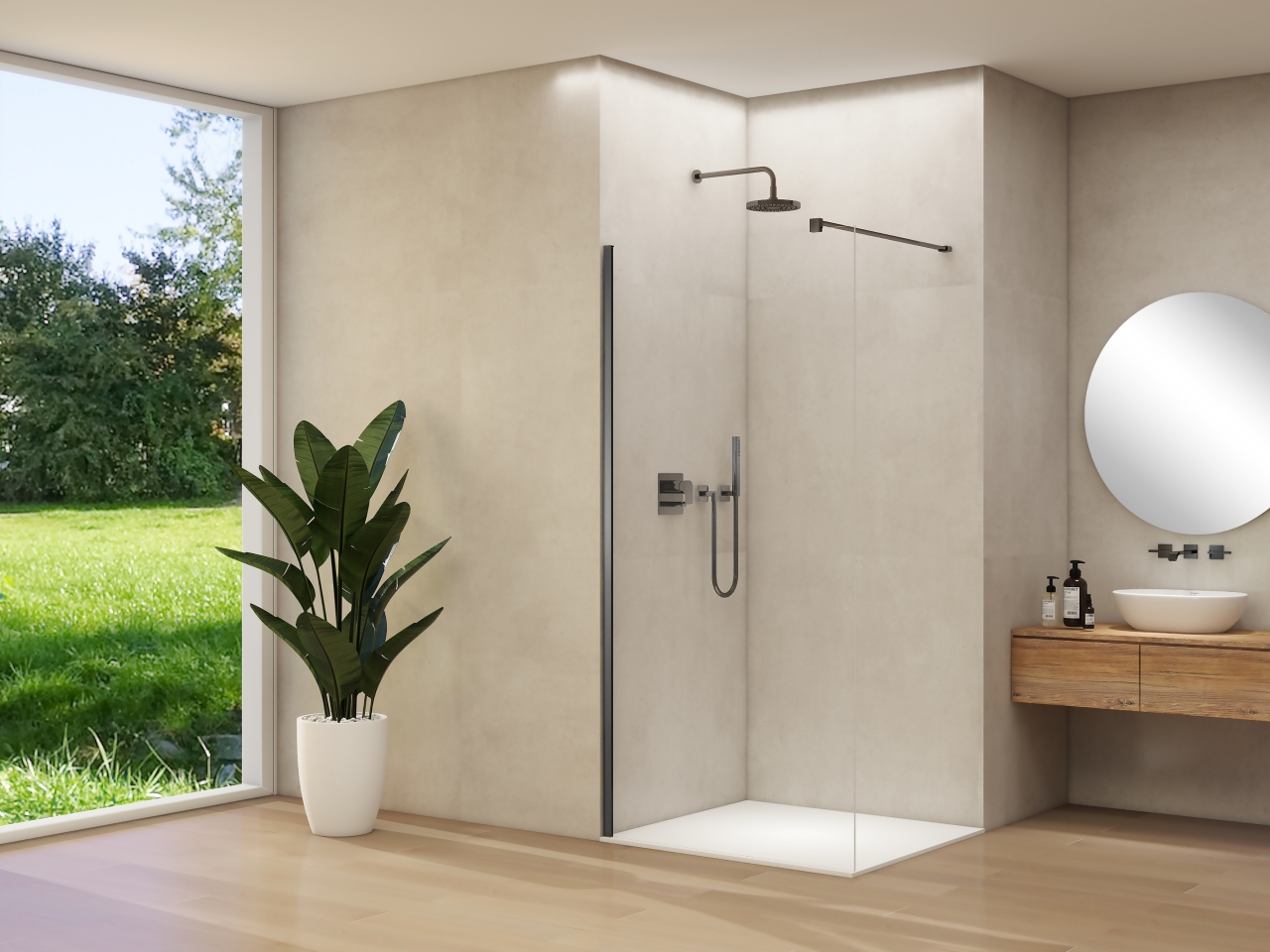 Inloopdouche Van Rijn Products ST01 50x200 cm 8 mm Helder Glas Incl. Beslag met Muurprofiel Geborsteld Gunmetal