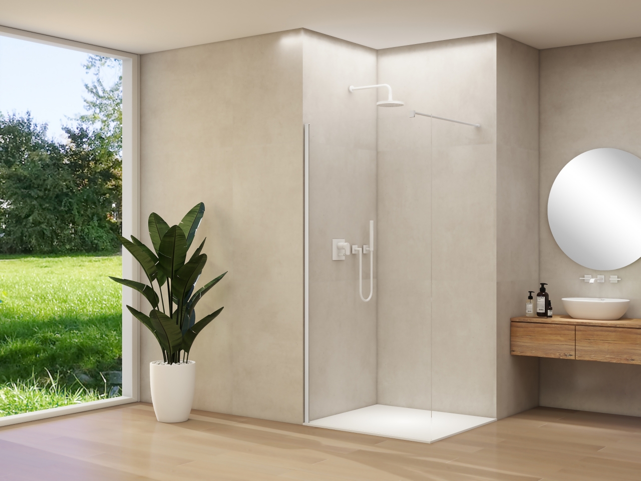 Inloopdouche Van Rijn Products ST01 70x200 cm 8 mm Helder Glas Incl. Beslag met Muurprofiel en Stabilisatiestang Mat Wit