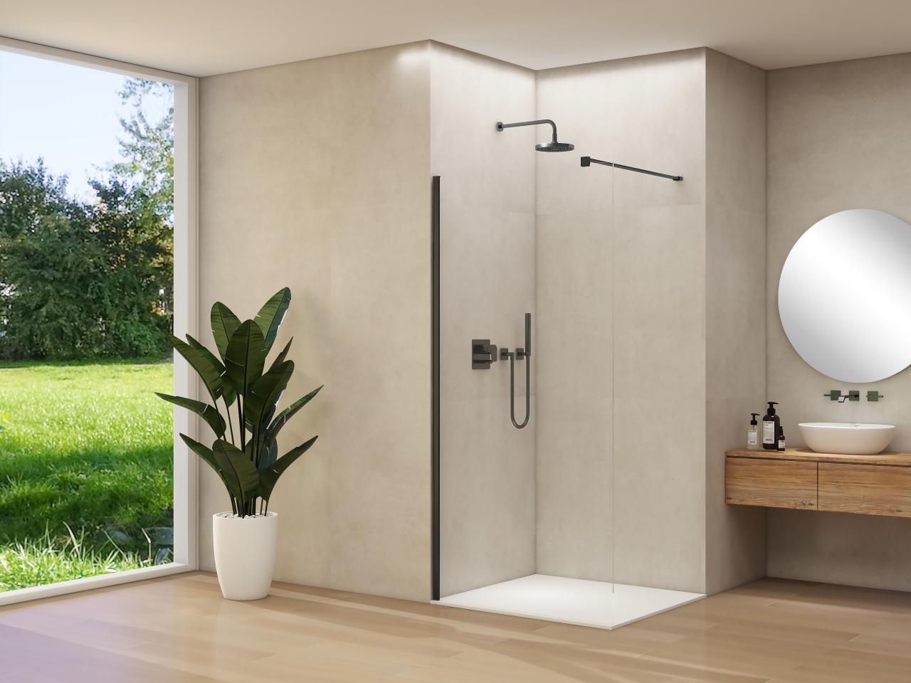 Inloopdouche Van Rijn Products ST01 50x200 cm 8 mm Helder Glas Incl. Beslag met Muurprofiel Mat Zwart