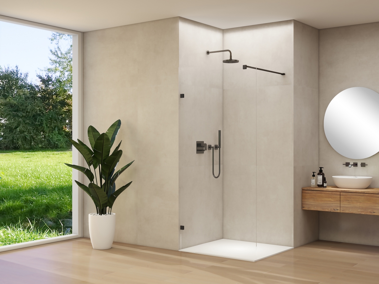 Inloopdouche Van Rijn Products ST01 80x200 cm 8 mm Helder Glas Incl. Klemmen en Stabilisatiestang Mat Zwart
