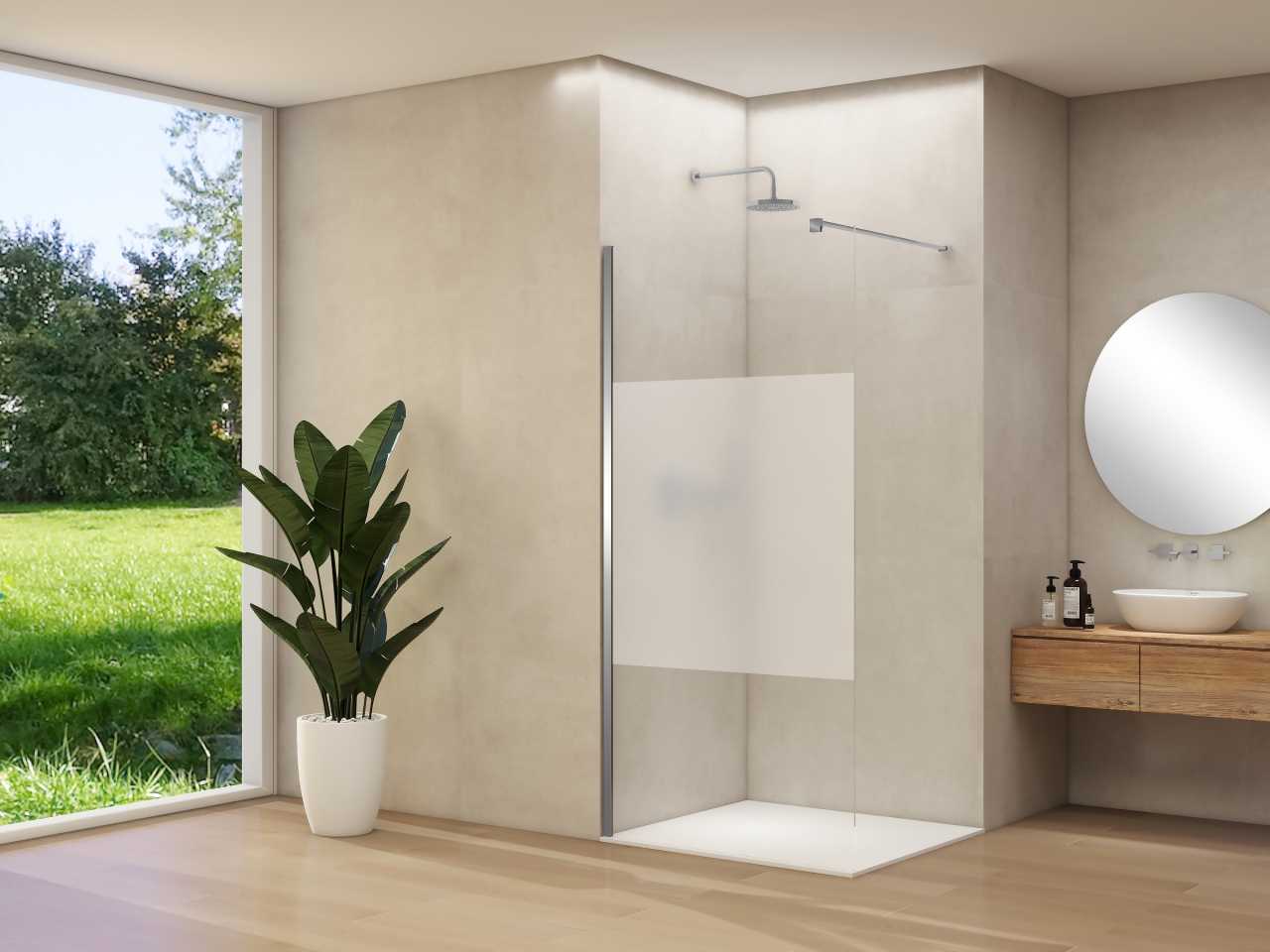 Inloopdouche Van Rijn Products ST01 40x200 cm 8 mm Helder Glas Met Satijnbaan Incl. Beslag met Muurprofiel Geborsteld Koper