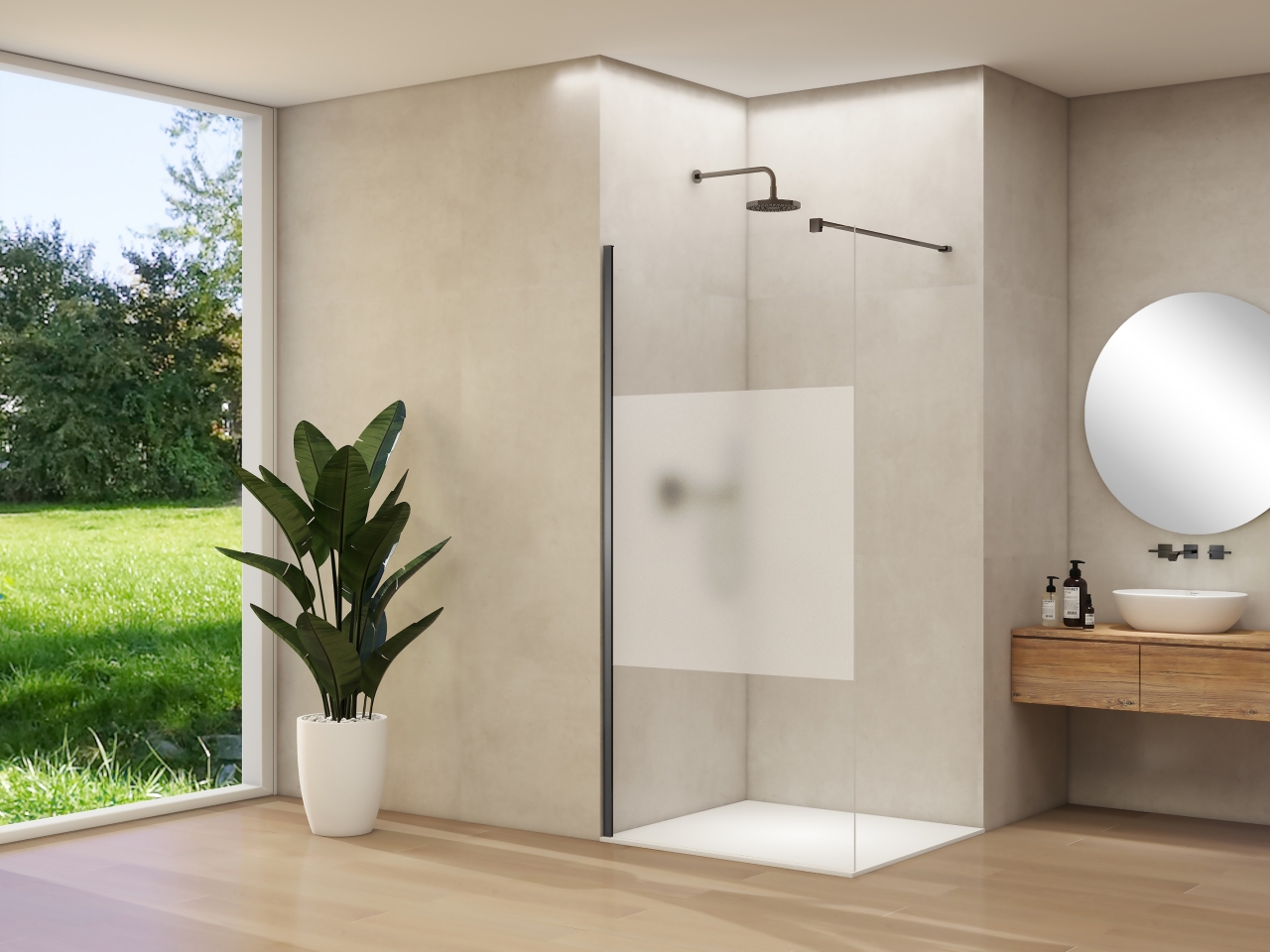 Inloopdouche Van Rijn Products ST01 120x200 cm 8 mm Helder Glas Met Satijnbaan Incl. Beslag met Muurprofiel en Stabilisatiestang Geborsteld Gunmetal