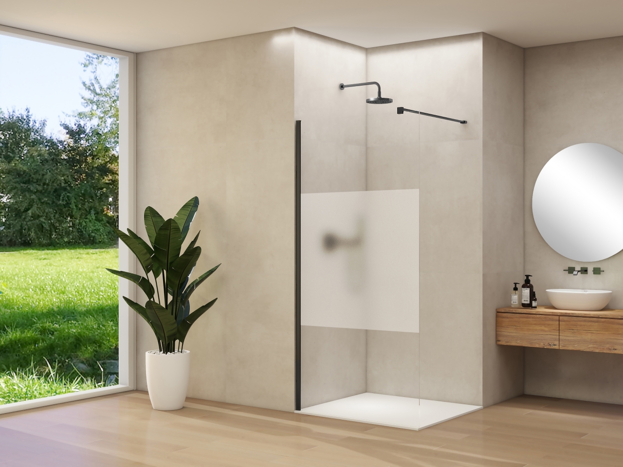 Inloopdouche Van Rijn Products ST01 120x200 cm 8 mm Helder Glas Met Satijnbaan Incl. Beslag met Muurprofiel en Stabilisatiestang Mat Zwart