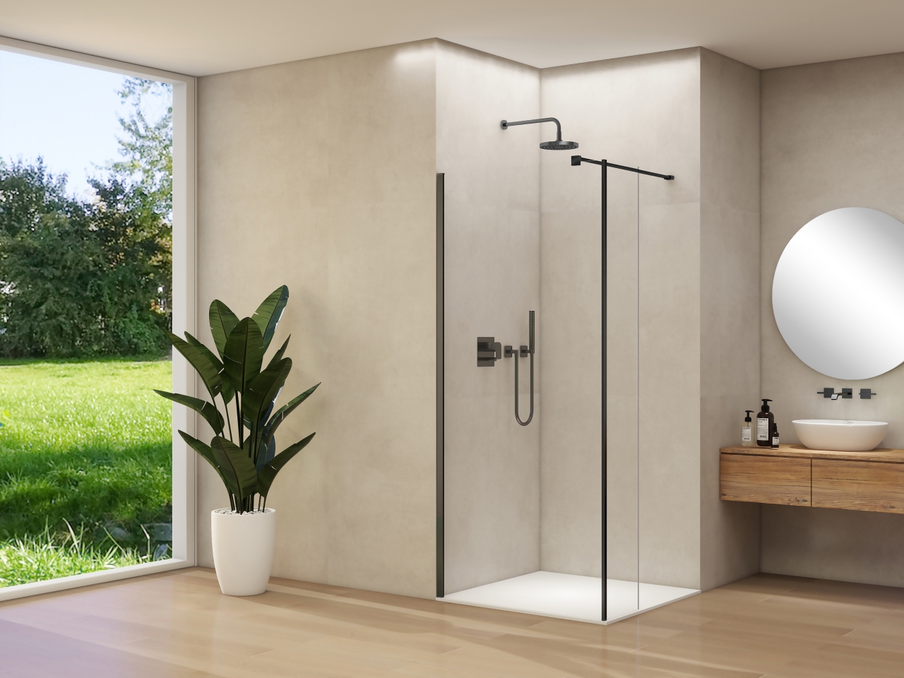 Inloopdouche Van Rijn Products ST01 Met Haaks Deel L&R 50x200 cm 8 mm Helder Glas Incl. Stabilisatiestang Mat Gunmetal