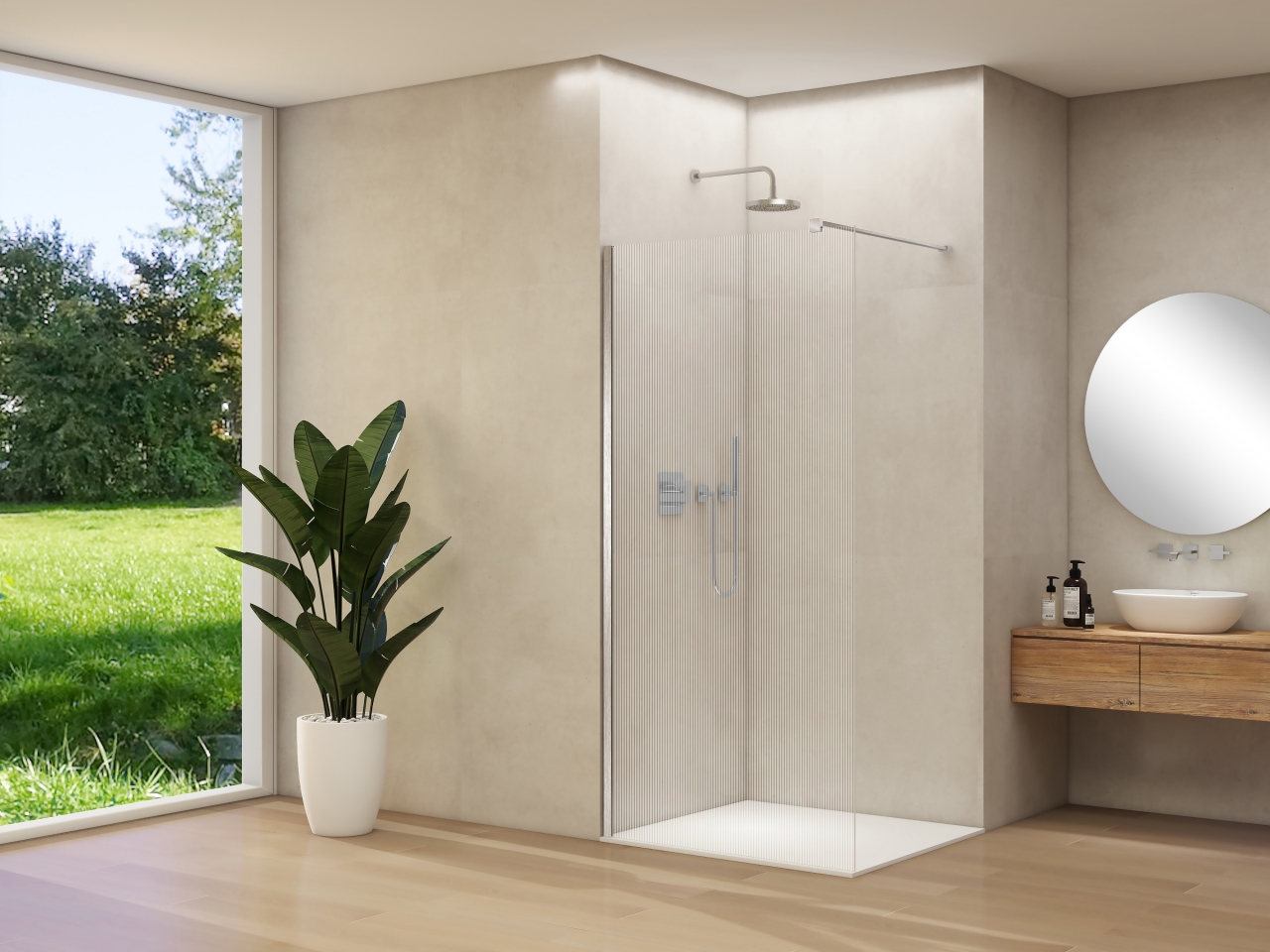 Inloopdouche Van Rijn Products ST01 120x200 cm 8 mm Helder Ribbel Glas Incl. Beslag met Muurprofiel en Stabilisatiestang Chroom